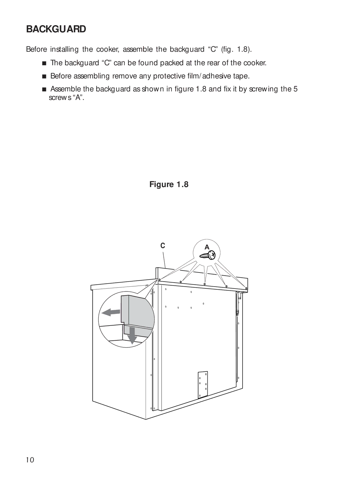 DeLonghi A 1346 G manual Backguard 