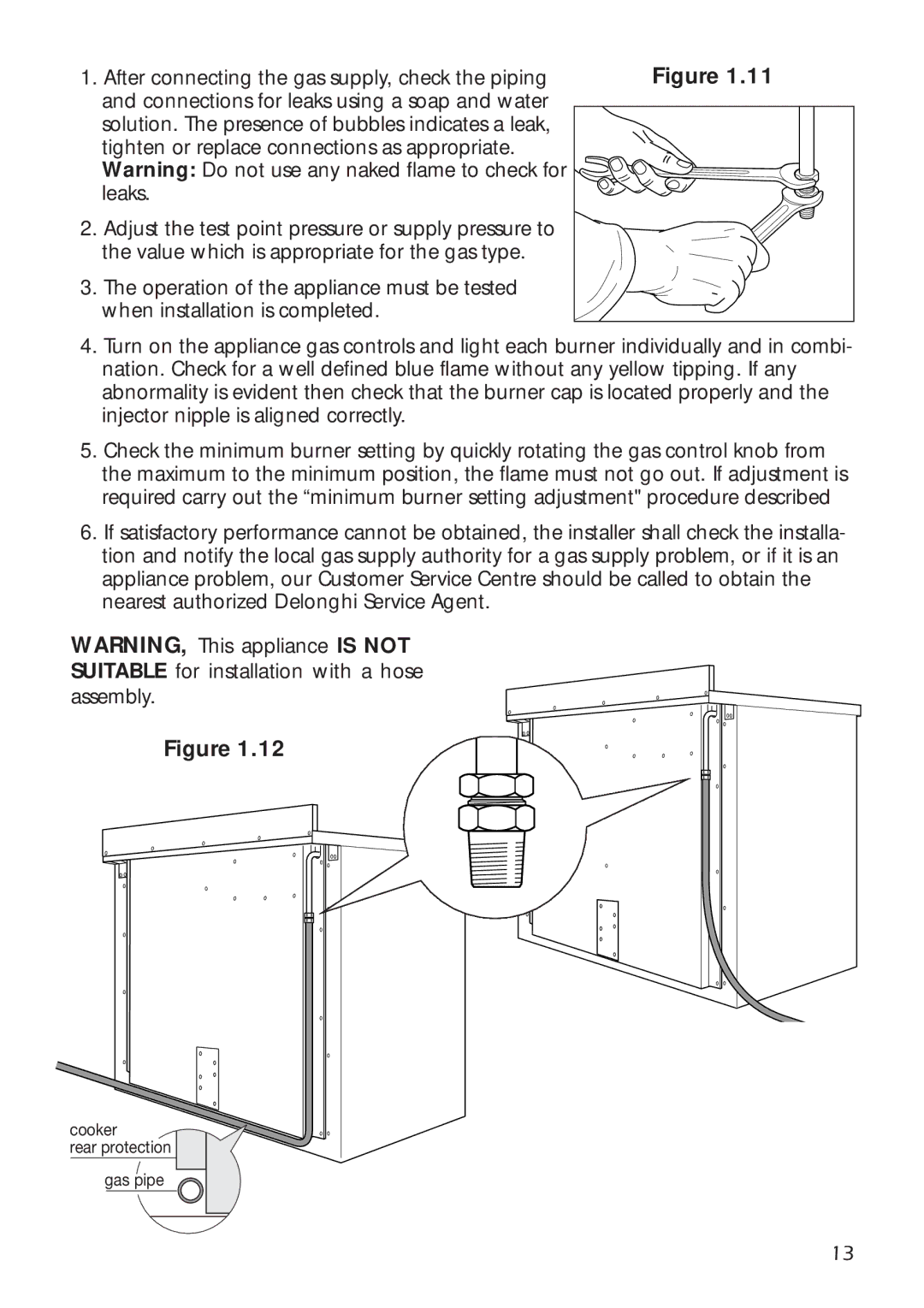 DeLonghi A 1346 G manual Cooker rear protection Gas pipe 