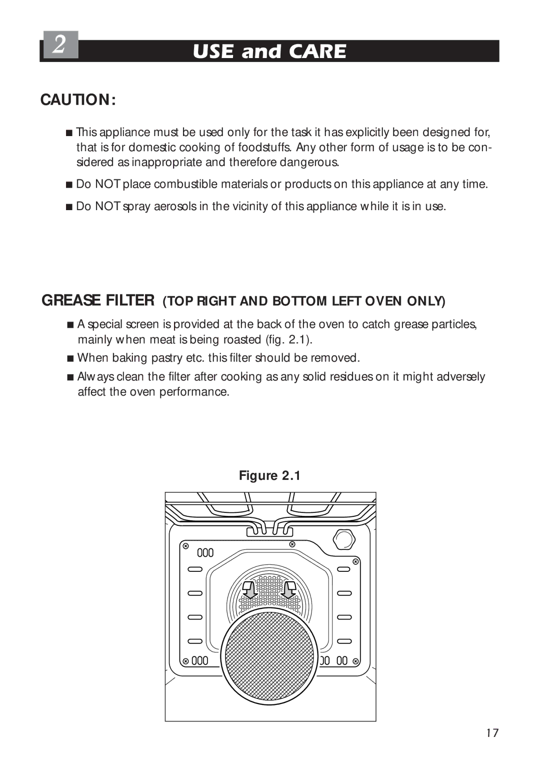 DeLonghi A 1346 G manual USE and Care, Grease Filter TOP Right and Bottom Left Oven only 