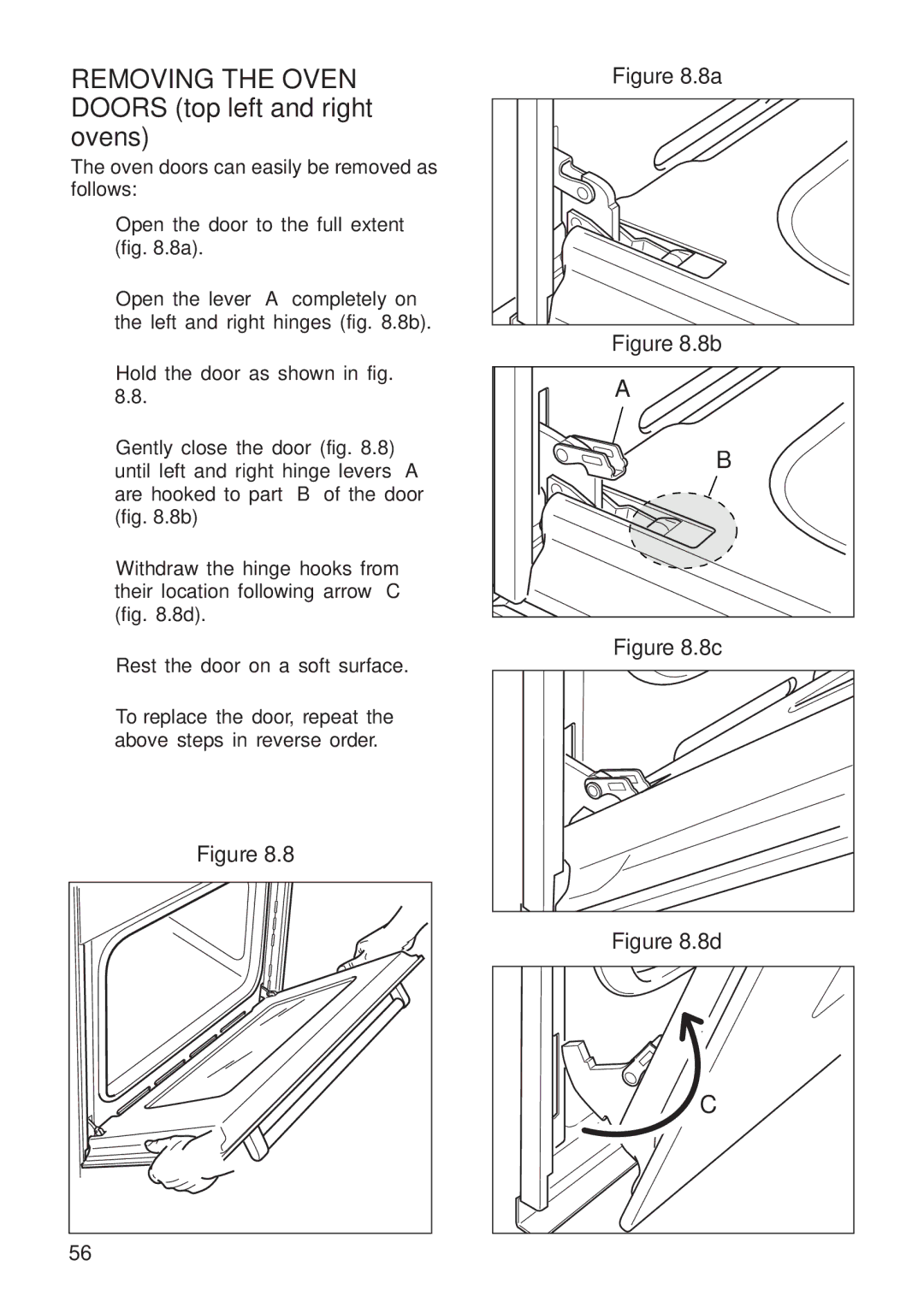 DeLonghi A 1346 G manual Removing the Oven Doors top left and right ovens 