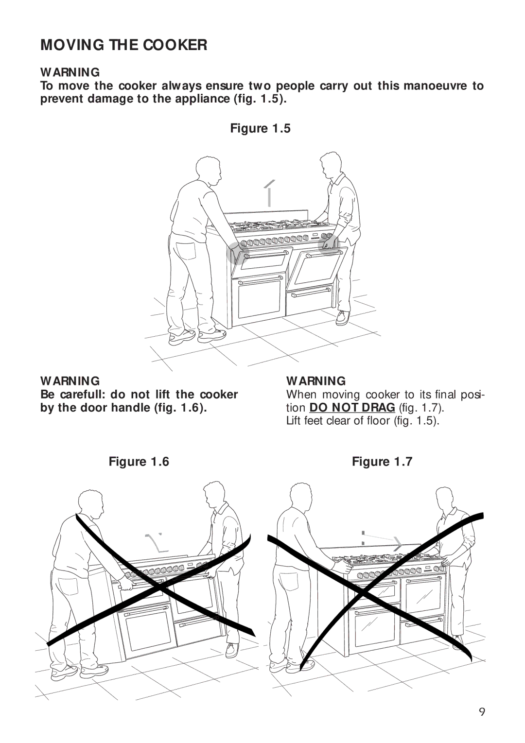 DeLonghi A 1346 G manual Moving the Cooker 