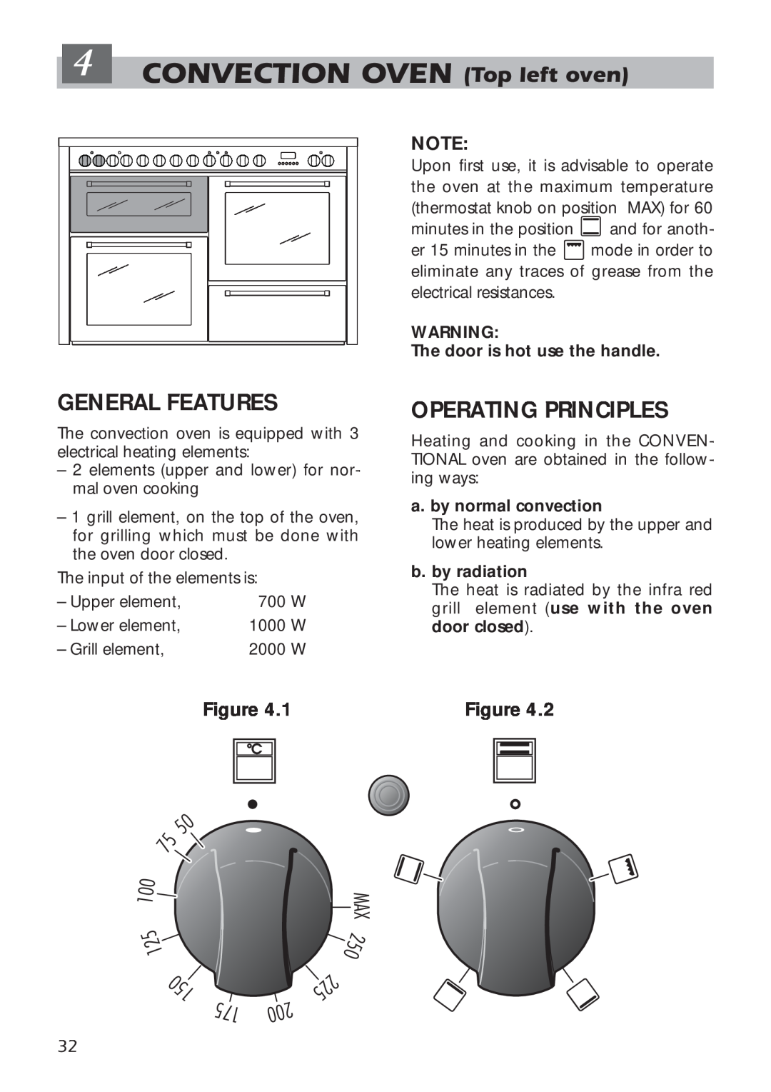 DeLonghi A 1346 G manual CONVECTION OVEN Top left oven, General Features, Operating Principles 