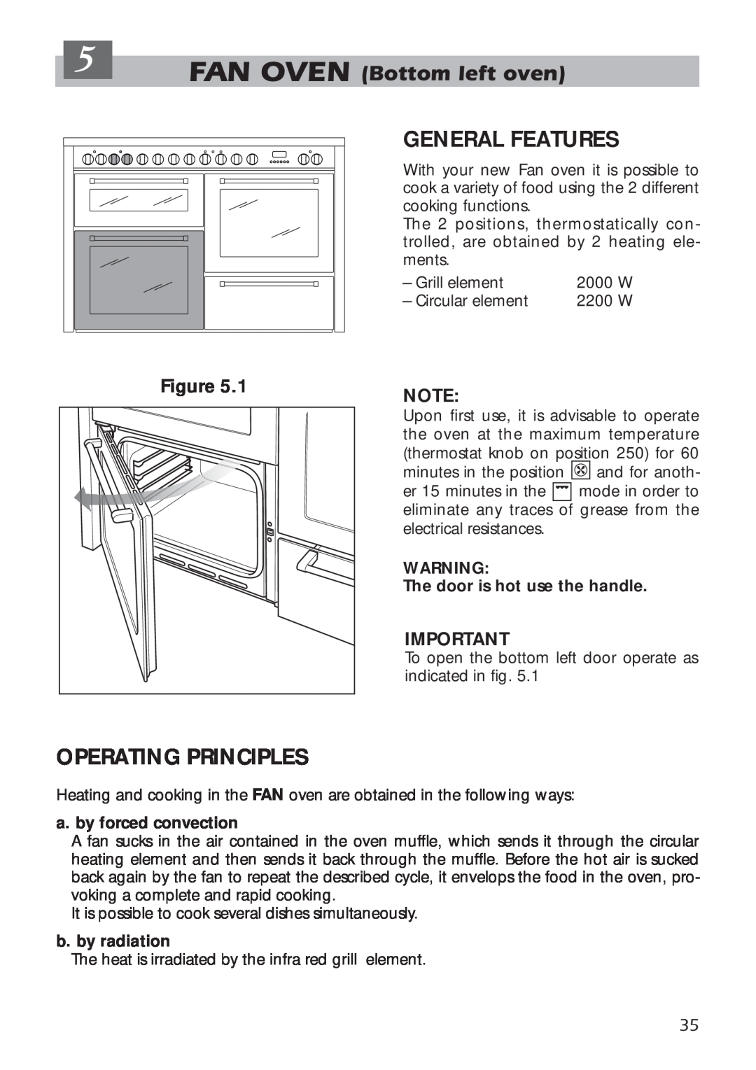 DeLonghi A 1346 G manual FAN OVEN Bottom left oven, General Features, Operating Principles, Figure 