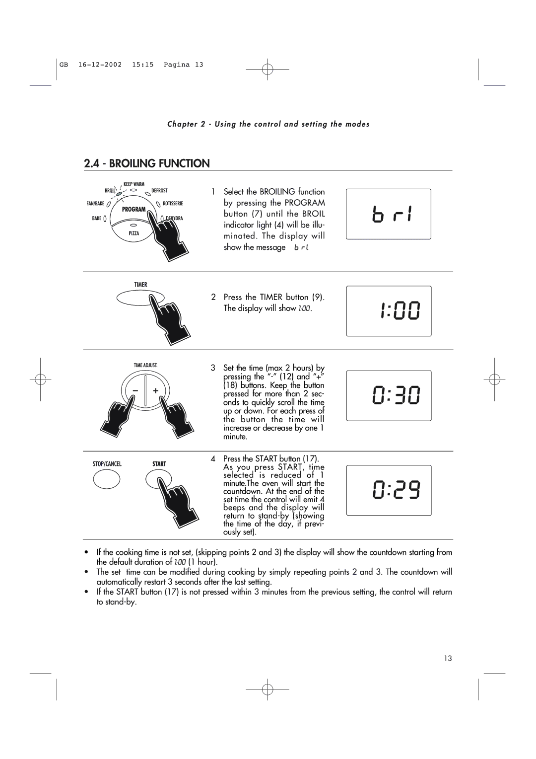 DeLonghi AD1099 manual Broiling Function 