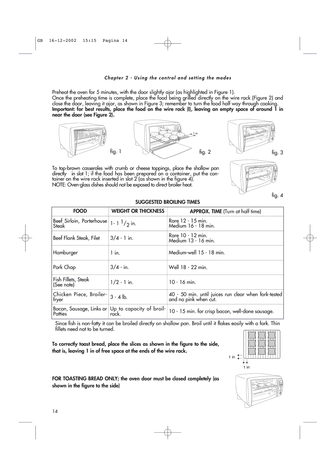 DeLonghi AD1099 manual Suggested Broiling Times Food 