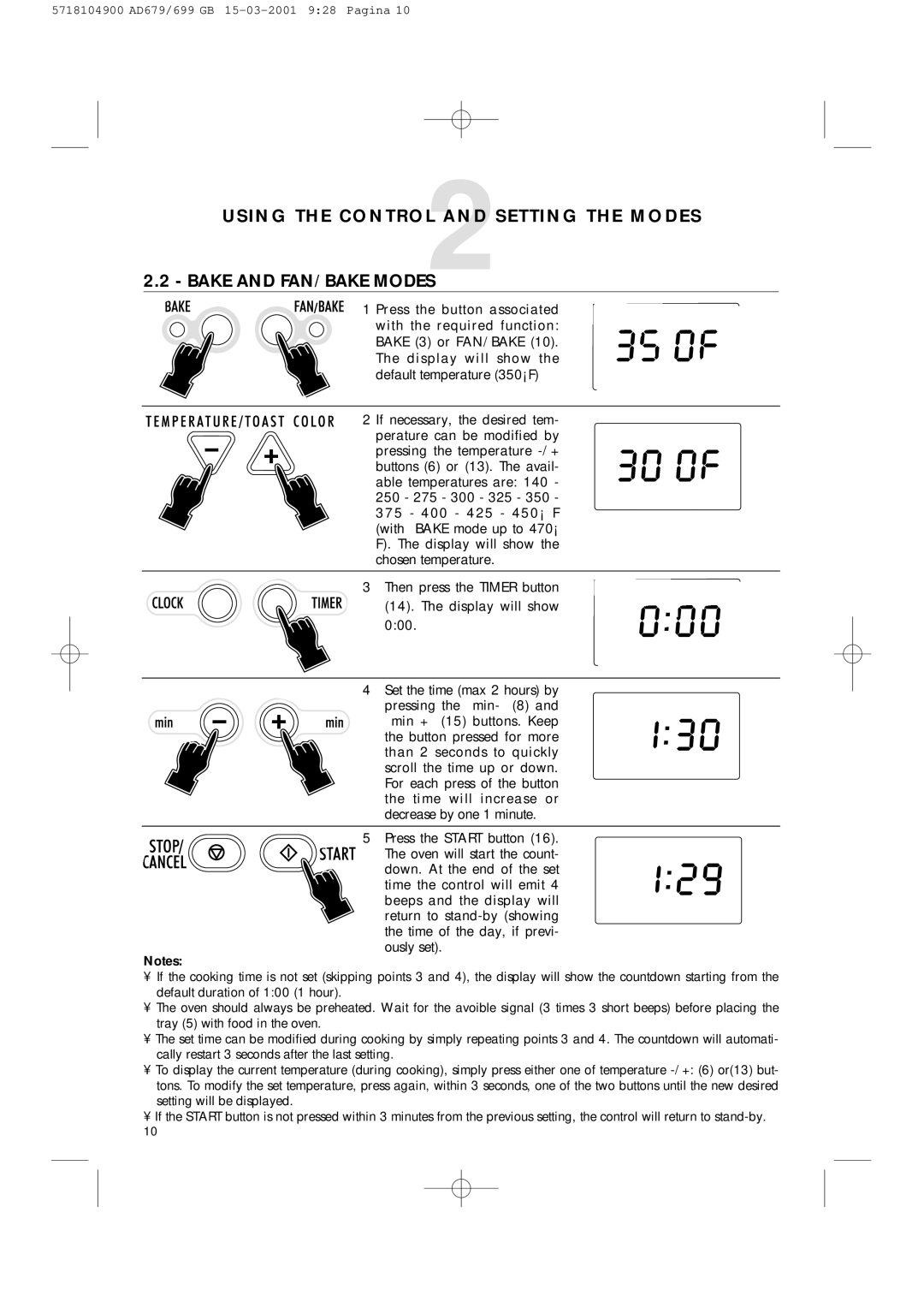 DeLonghi AD679/699 manual Set the time max 2 hours by pressing the min- 8 