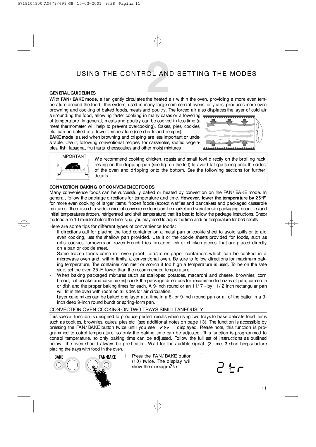 DeLonghi AD679/699 manual General Guidelines, Convection Baking of Convenience Foods 