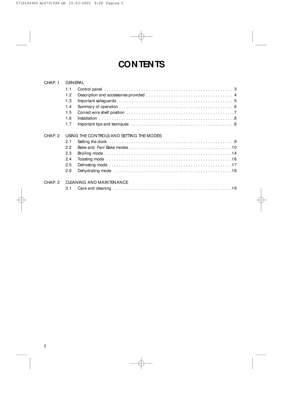 DeLonghi AD679/699 manual Contents 