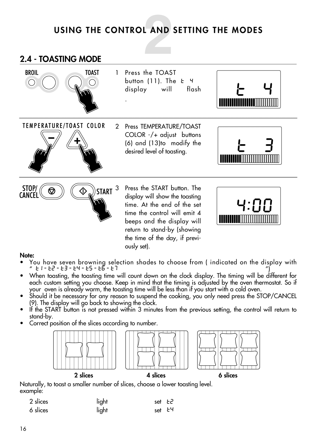 DeLonghi AD699 manual Toasting Mode, 13to modify the desired level of toasting 