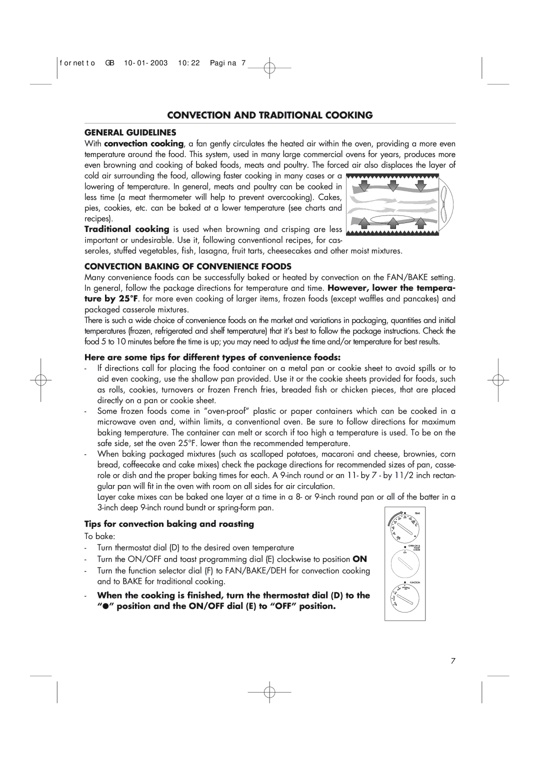 DeLonghi AR690 manual Convection and Traditional Cooking, General Guidelines, Convection Baking of Convenience Foods 