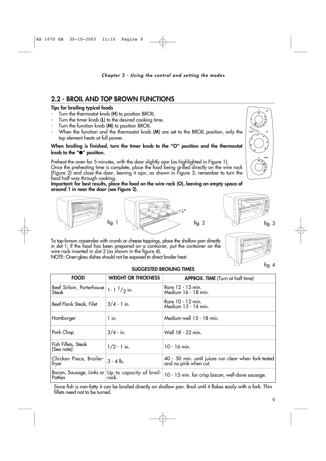 DeLonghi AS-1070 manual Broil And Top Brown Functions 