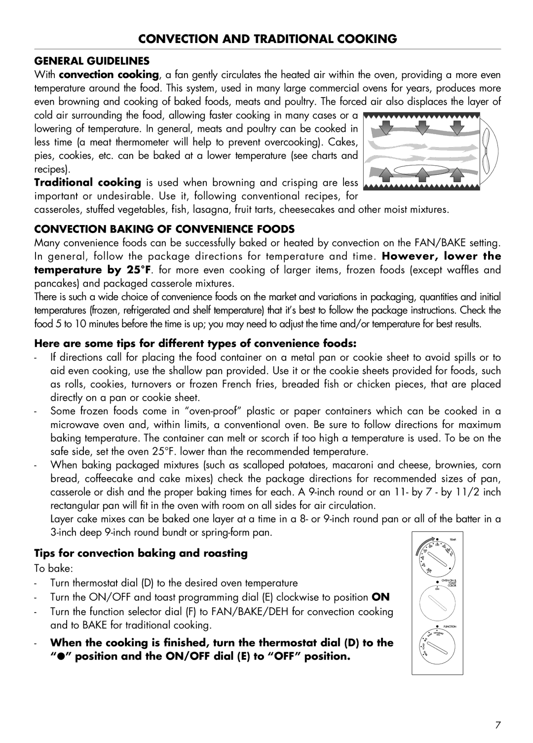 DeLonghi AS 670 manual Convection and Traditional Cooking, General Guidelines, Convection Baking of Convenience Foods 