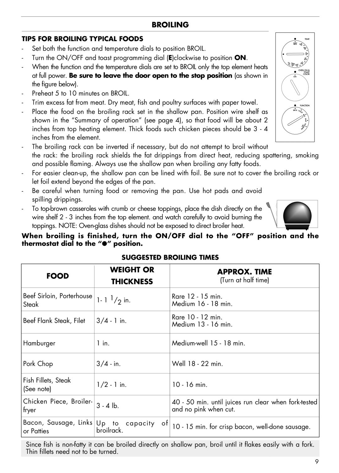 DeLonghi AS 670 manual Food Weight or APPROX. Time Thickness, Tips for Broiling Typical Foods, Suggested Broiling Times 