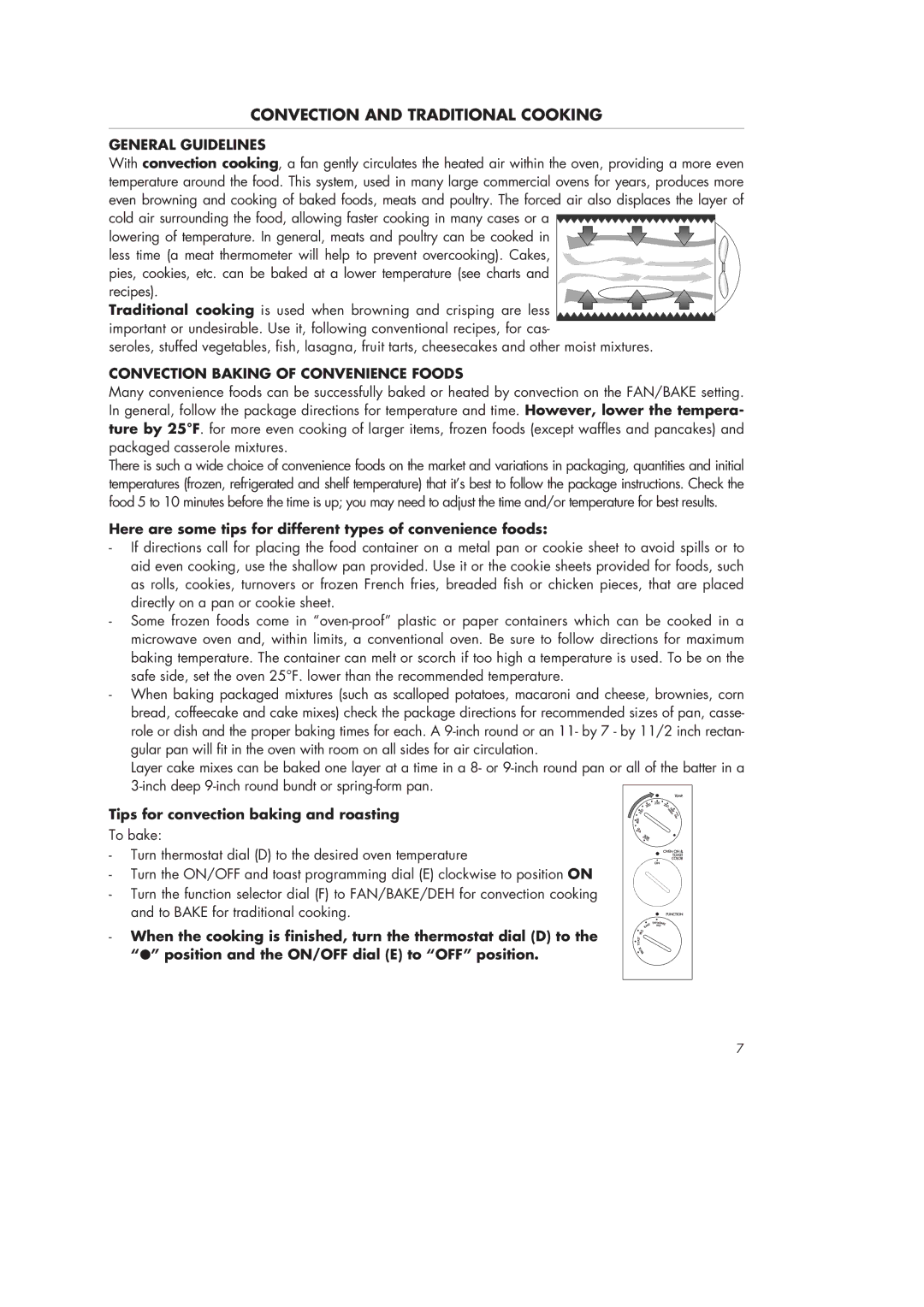 DeLonghi AS40U manual Convection and Traditional Cooking, General Guidelines, Convection Baking of Convenience Foods 