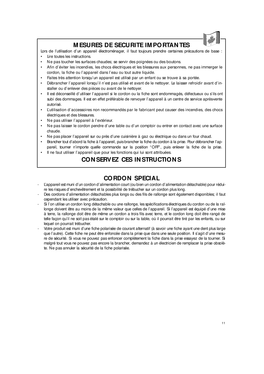 DeLonghi BAR8 manual Mesures DE Securite Importantes 