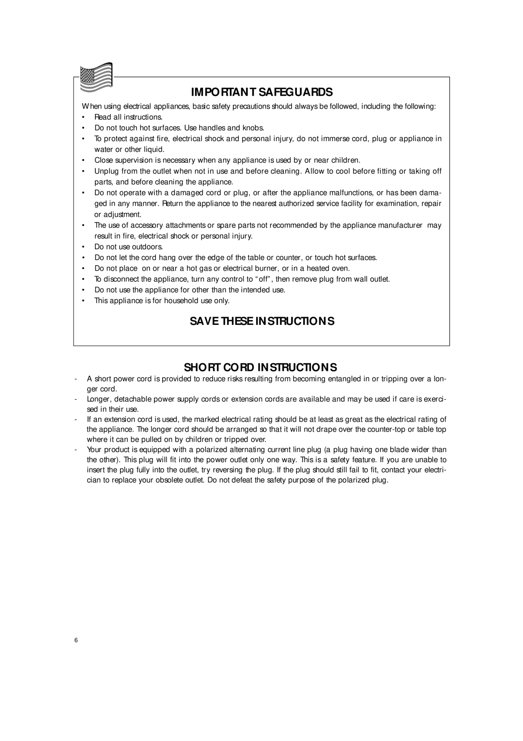 DeLonghi BAR8 manual Important Safeguards 