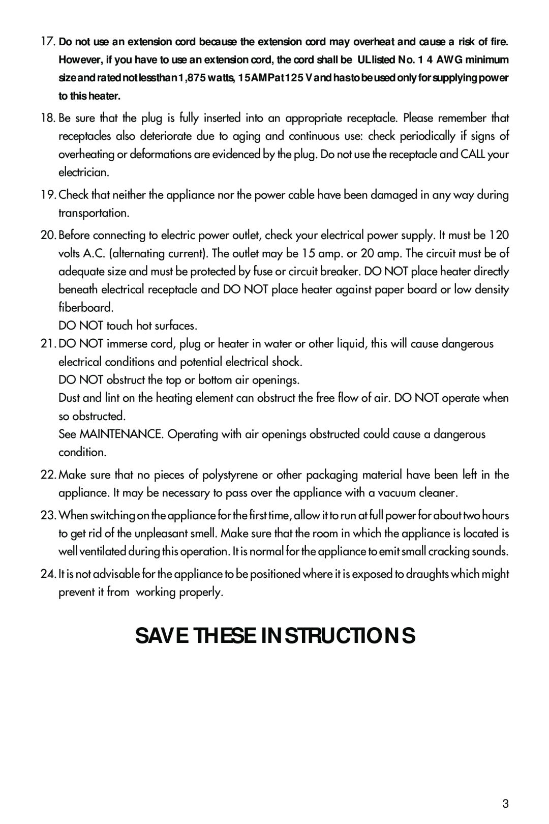 DeLonghi BBH 100 manual Save These Instructions 