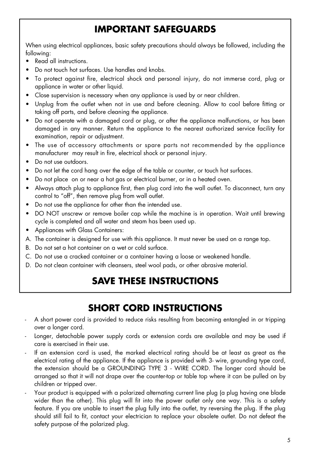 DeLonghi BC080 manual Important Safeguards 