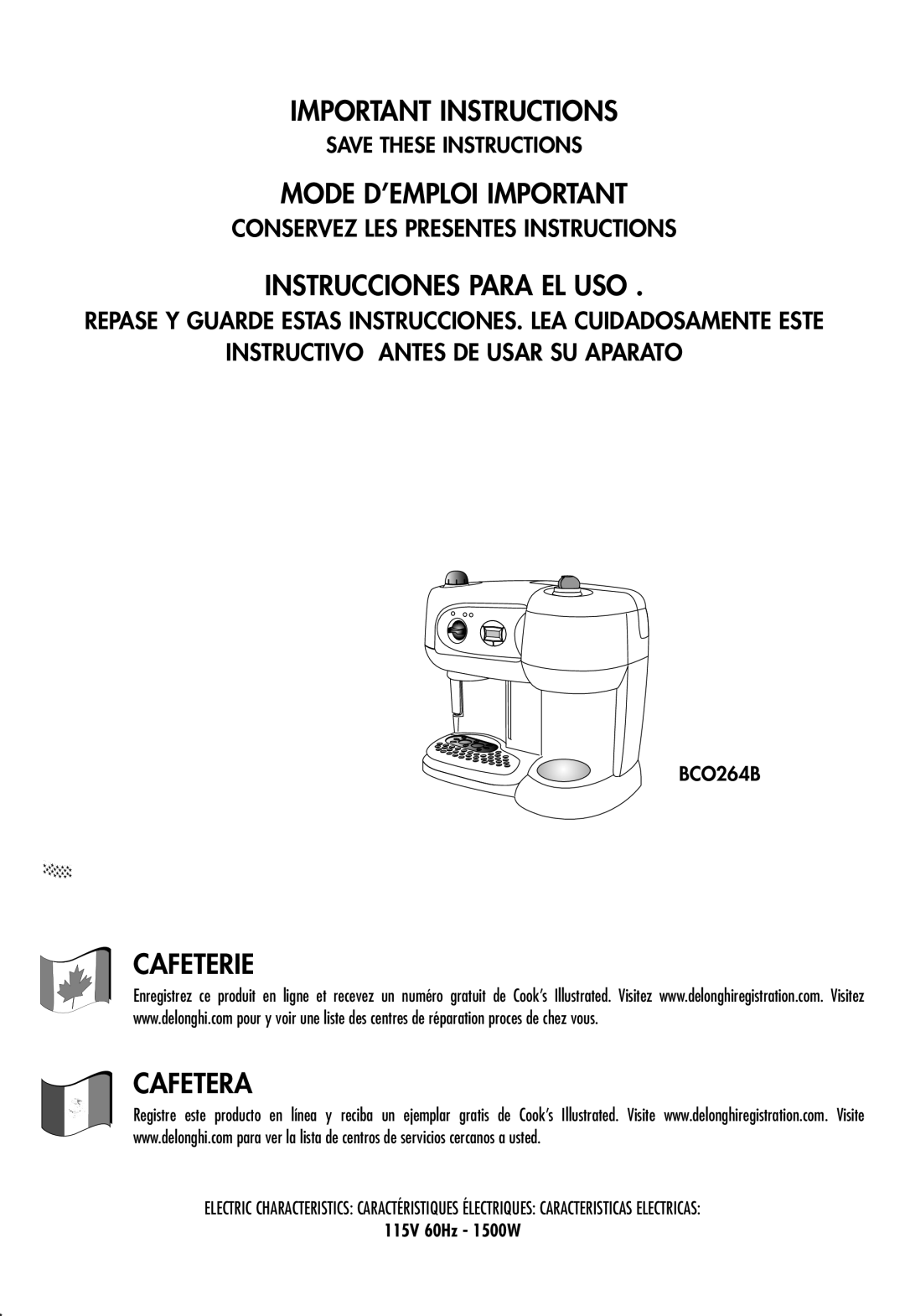 DeLonghi BCO264B manual 