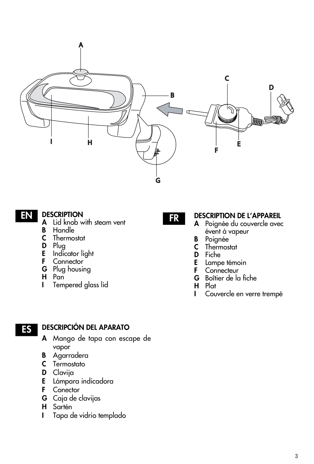 DeLonghi BG45 manual Description, Lid knob with steam vent, ES Descripción DEL Aparato 