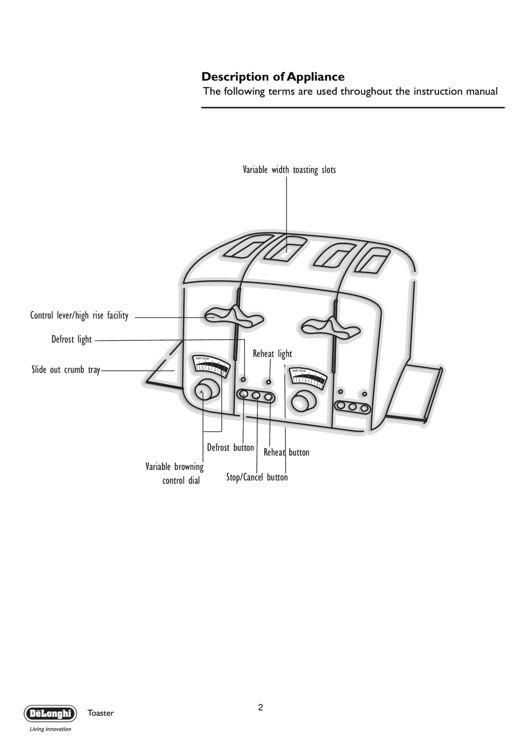 DeLonghi CT04R manual Description of Appliance, Control dial 