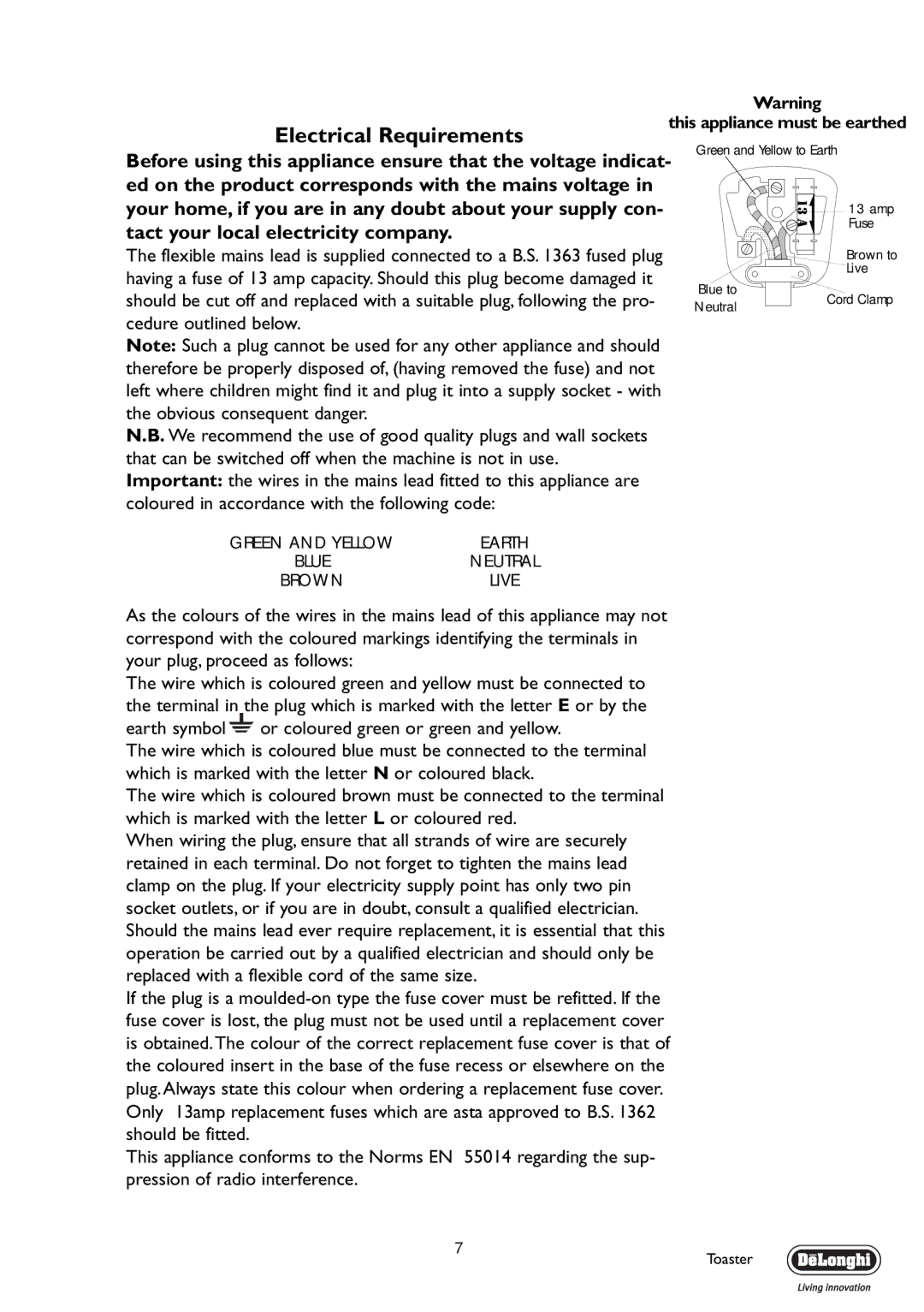 DeLonghi CT04R manual Electrical Requirements, Tact your local electricity company 