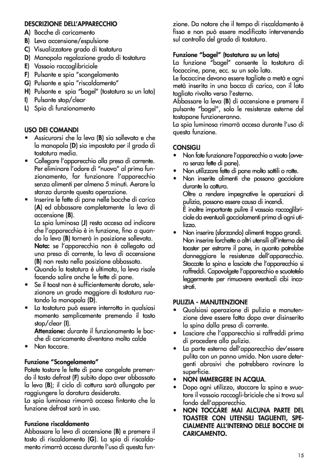 DeLonghi CTH2003B, CTH4003B manual Descrizione Dell’Apparecchio 