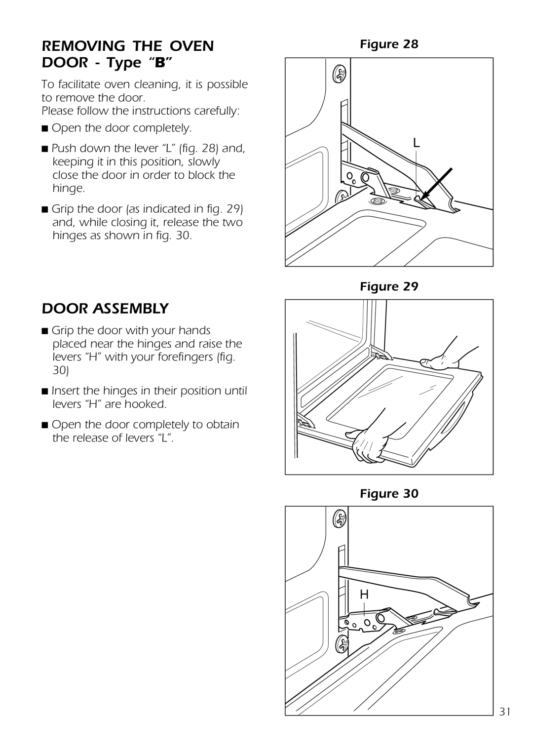 DeLonghi D 61 E manual Removing the Oven Door Type B, Door Assembly 