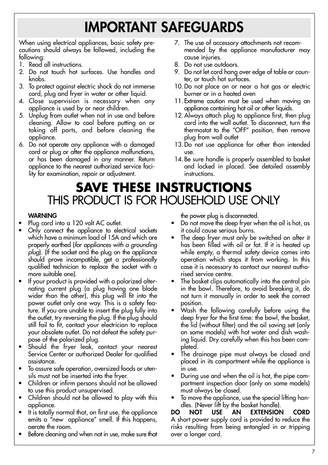 DeLonghi D895UX manual Important Safeguards 