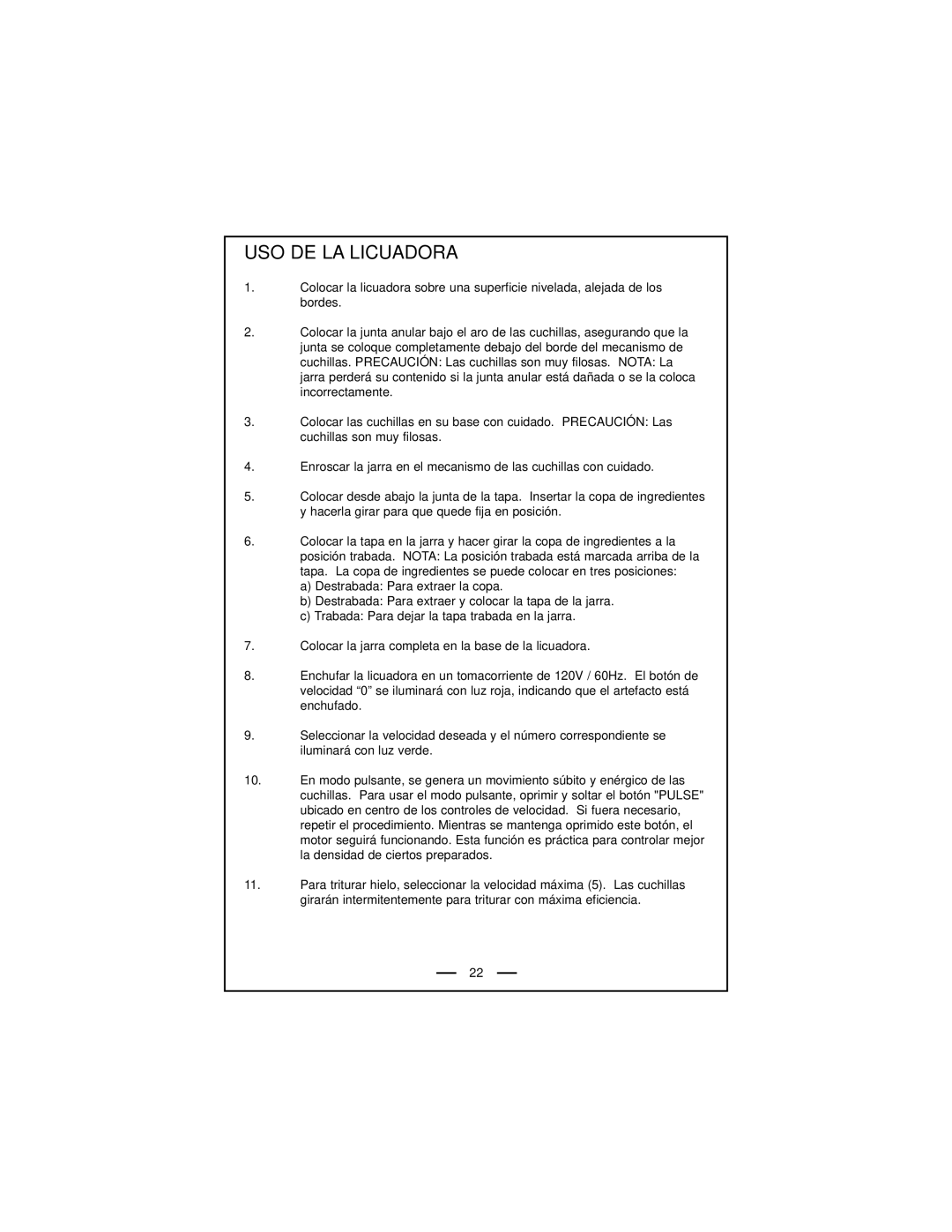 DeLonghi DBL740 Series instruction manual Uso De La Licuadora 