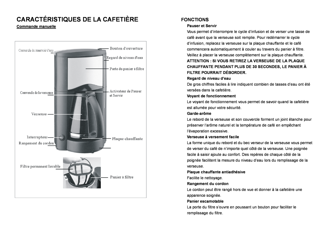 DeLonghi DC 76 manual Caractéristiques De La Cafetière, Fonctions 