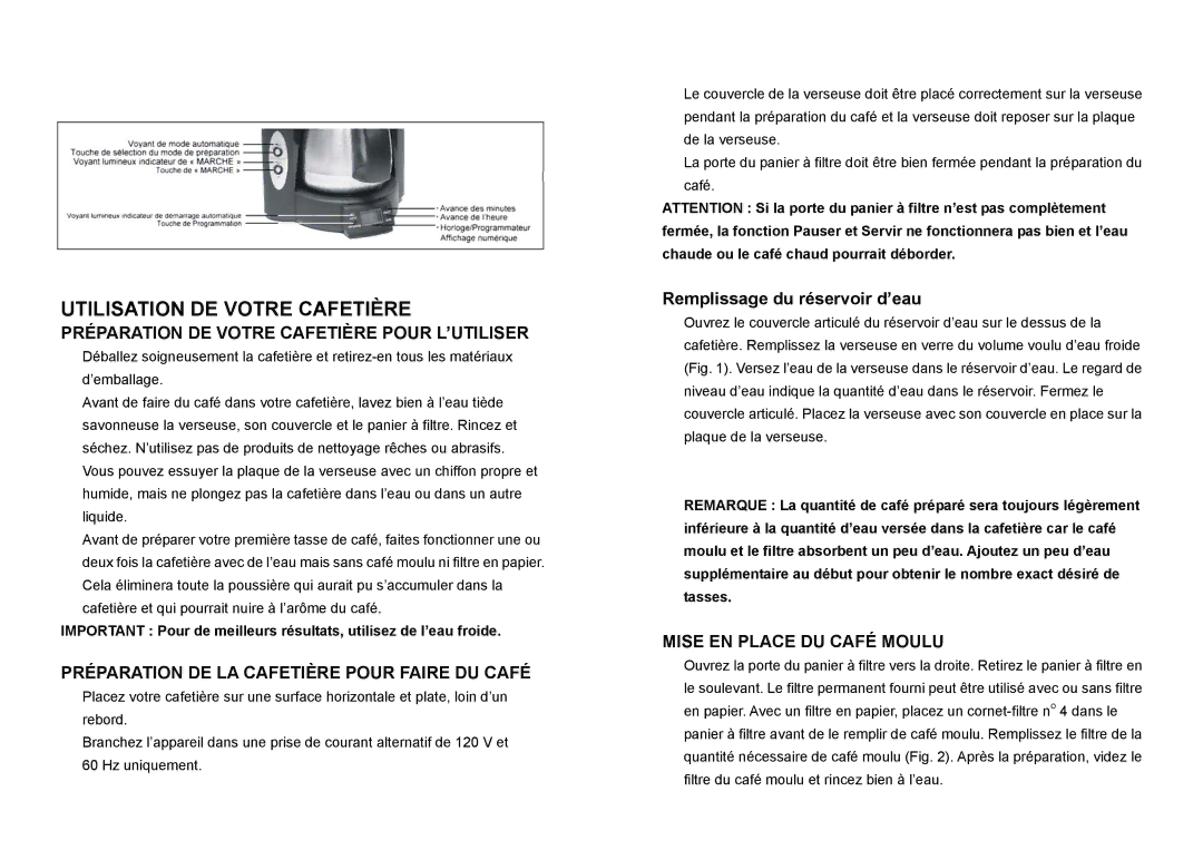 DeLonghi DC 78 TC manual Utilisation DE Votre Cafetière, Préparation DE Votre Cafetière Pour L’UTILISER 