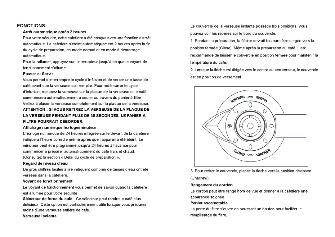 DeLonghi DC 78 TC manual Fonctions 