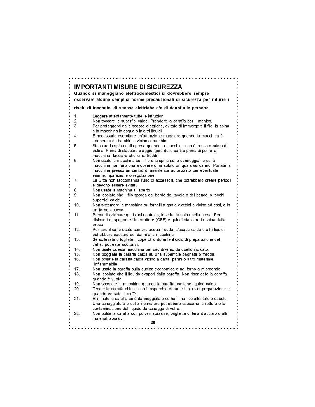 DeLonghi DC500 instruction manual Importanti Misure DI Sicurezza 