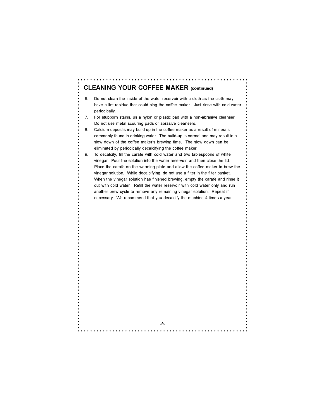 DeLonghi DC500 instruction manual Cleaning Your Coffee Maker 