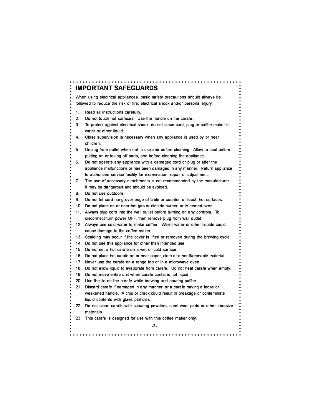 DeLonghi DC500 instruction manual Important Safeguards 
