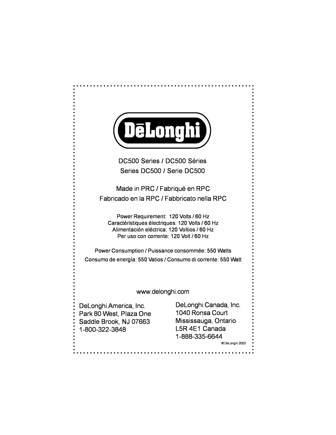 DeLonghi instruction manual DC500 Series / DC500 Séries 