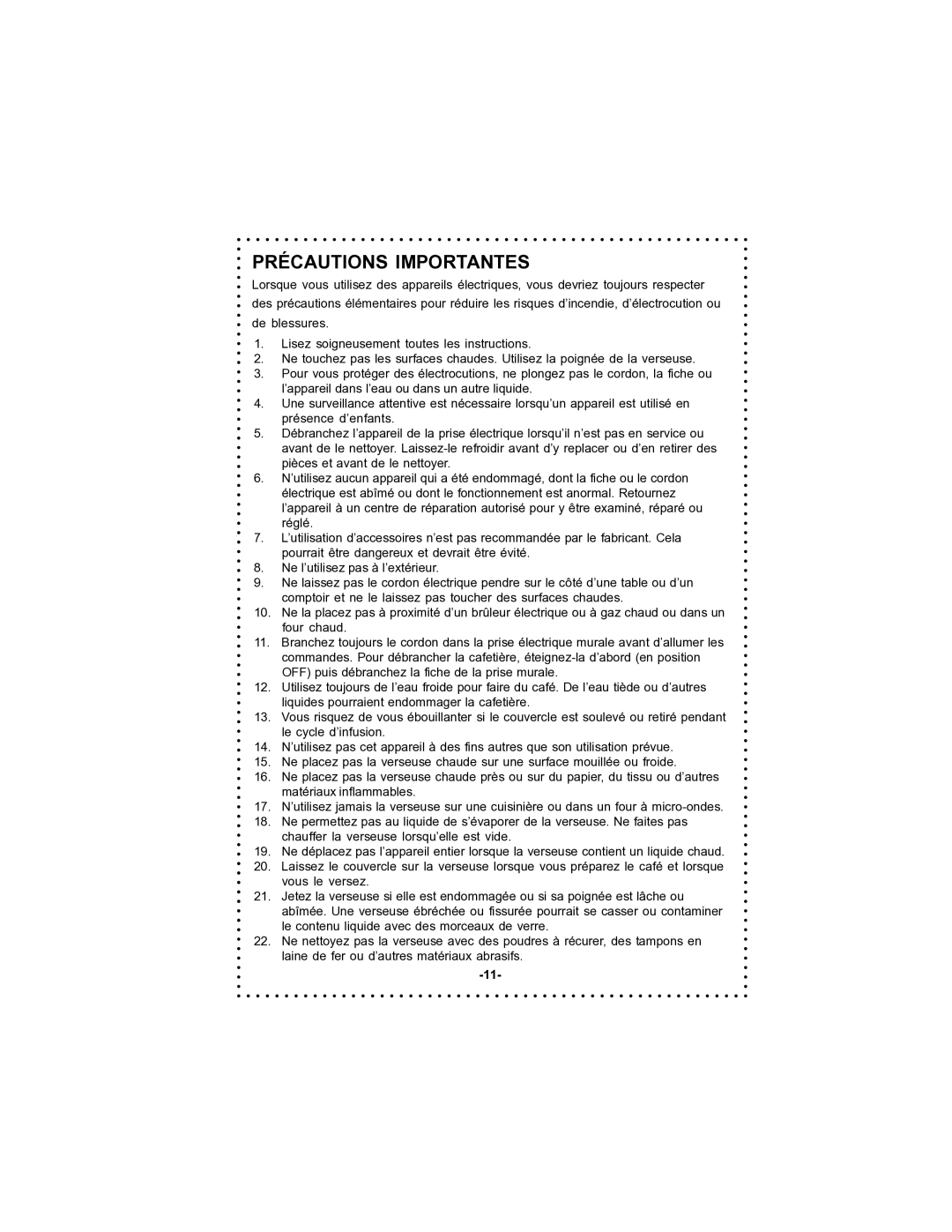 DeLonghi DC50T instruction manual Précautions Importantes 