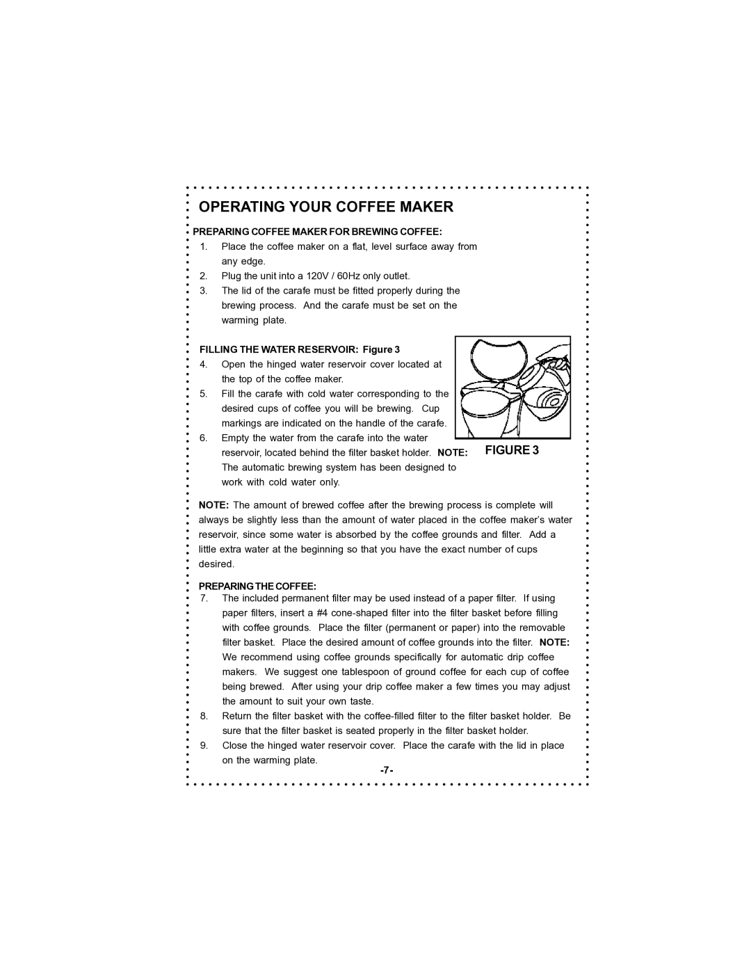 DeLonghi DC50 Operating Your Coffee Maker, Preparing Coffee Maker for Brewing Coffee, Filling the Water Reservoir Figure 