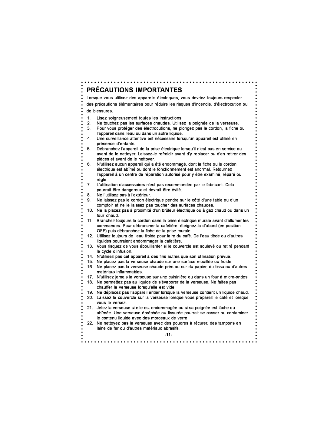 DeLonghi DC50T instruction manual Précautions Importantes 