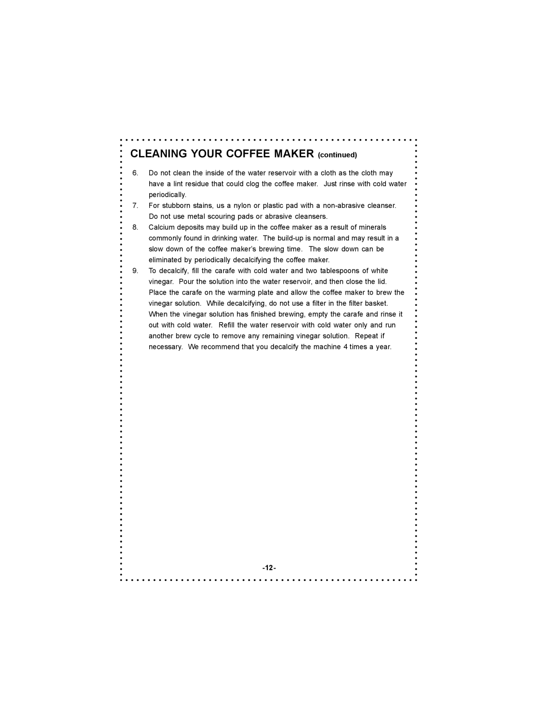 DeLonghi DC54TC, DC55TC instruction manual Cleaning Your Coffee Maker 