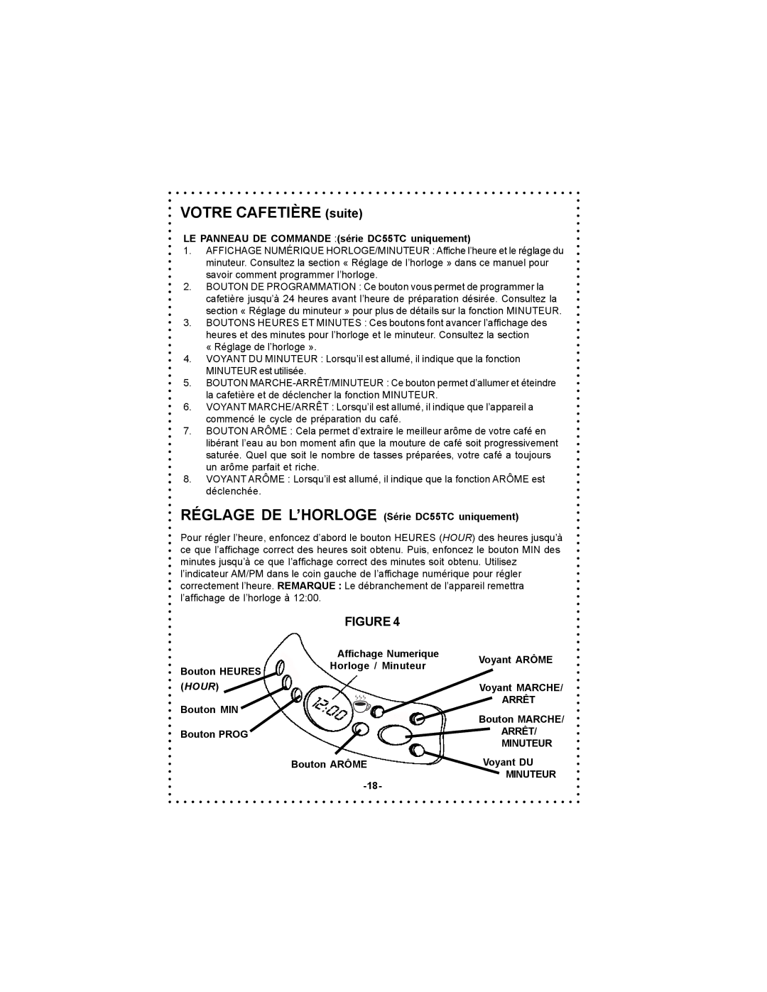 DeLonghi DC54TC, DC55TC instruction manual Arrêt, Minuteur 