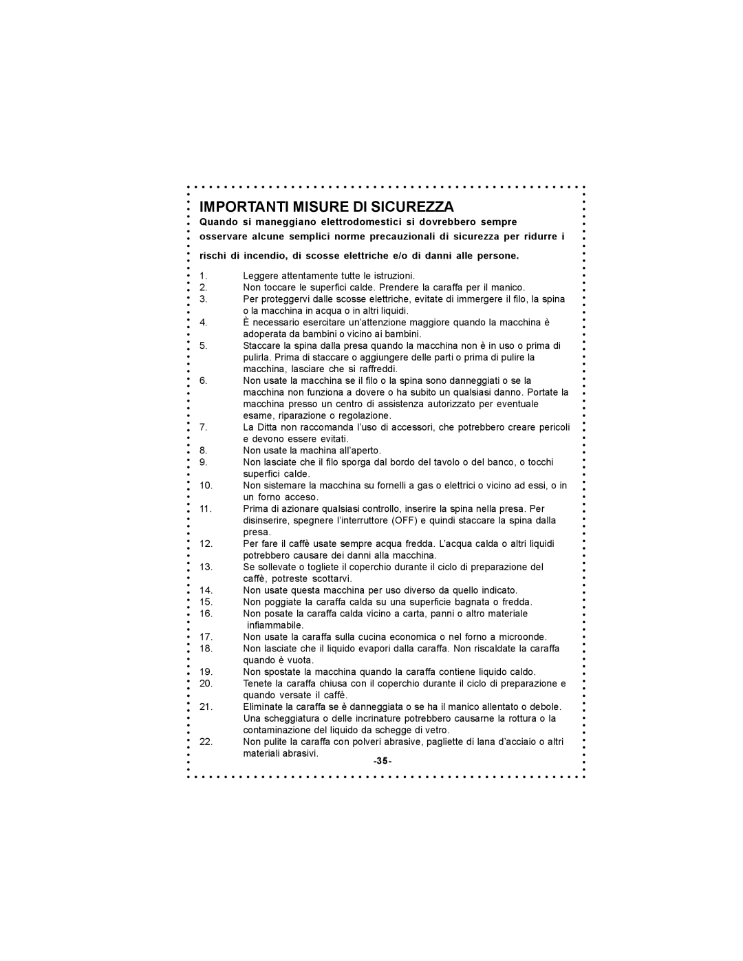 DeLonghi DC55TC, DC54TC instruction manual Importanti Misure DI Sicurezza 