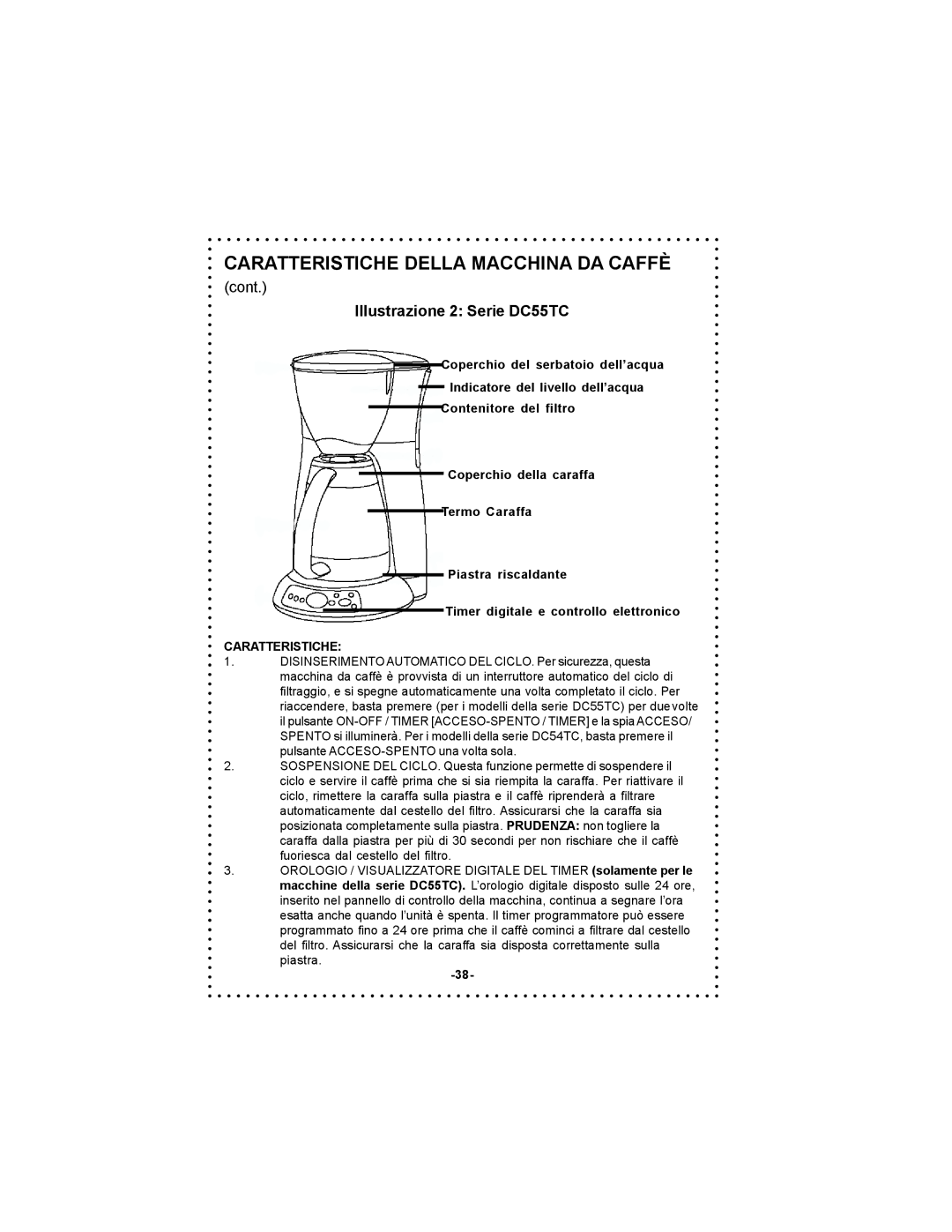 DeLonghi DC54TC instruction manual Illustrazione 2 Serie DC55TC, Caratteristiche 