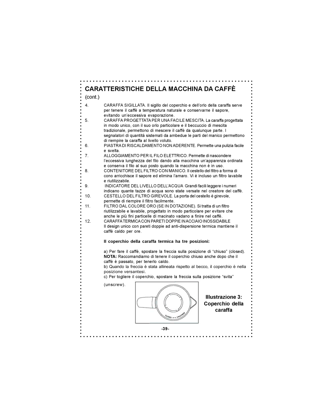 DeLonghi DC55TC, DC54TC instruction manual Caraffatermicacon Pareti Doppie Inacciaio Inossidabile 