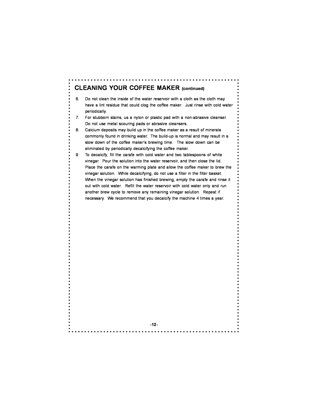 DeLonghi DC54TC, DC55TC instruction manual CLEANING YOUR COFFEE MAKER continued 