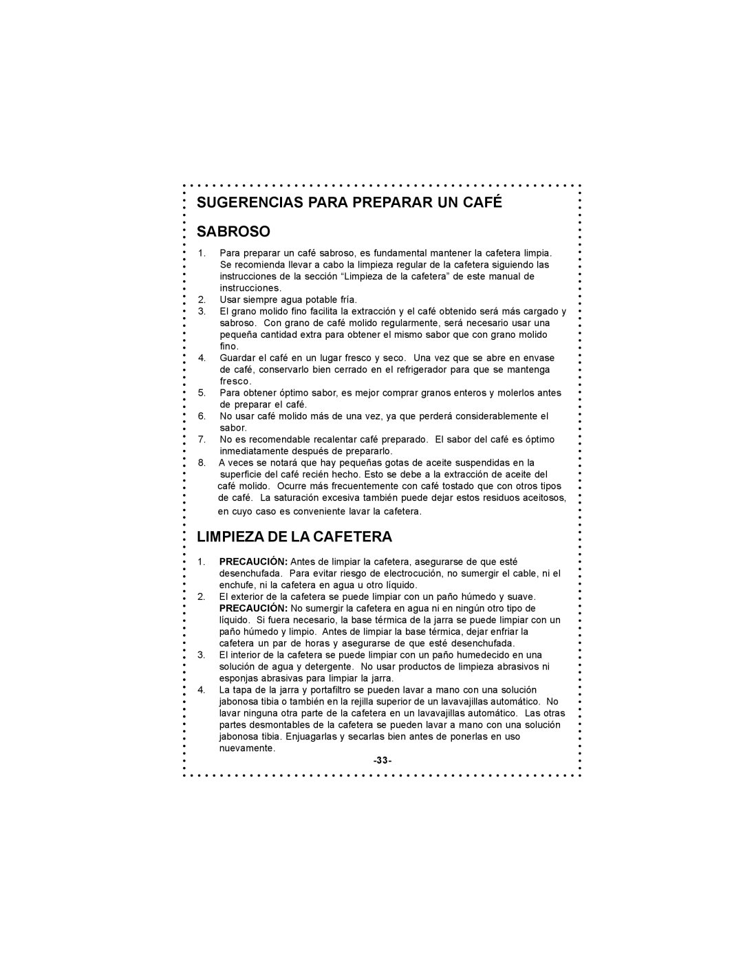 DeLonghi DC54TC Series, DC55TC Series instruction manual Sugerencias Para Preparar UN Café Sabroso, Limpieza DE LA Cafetera 