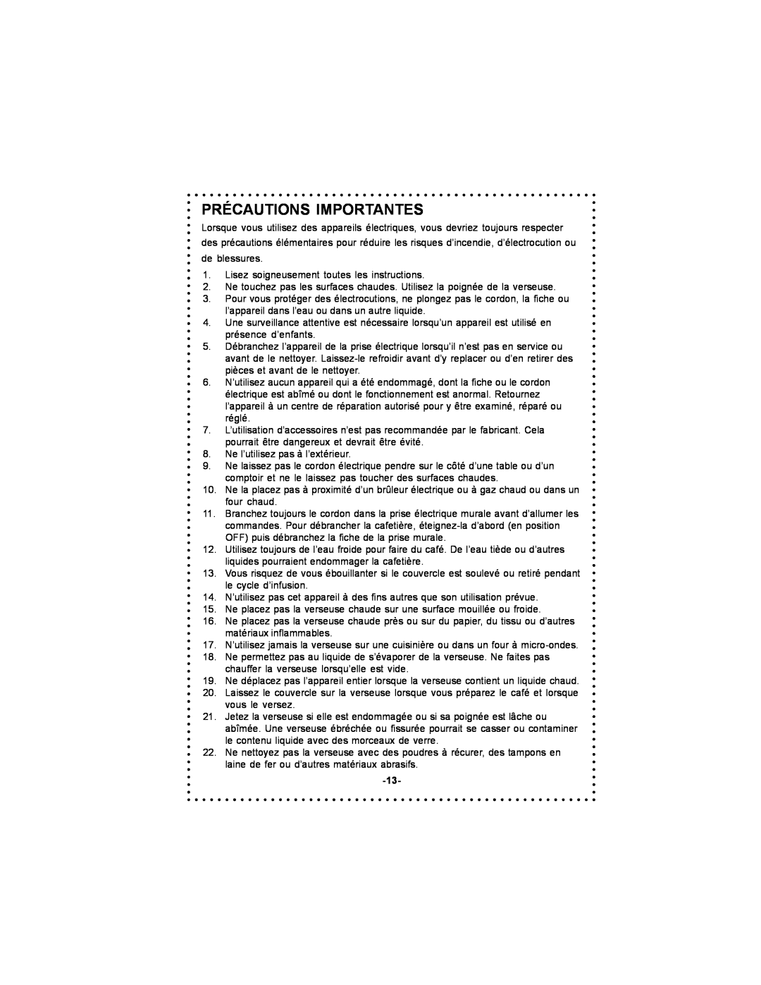 DeLonghi DC54TC Series, DC55TC Series instruction manual Précautions Importantes 