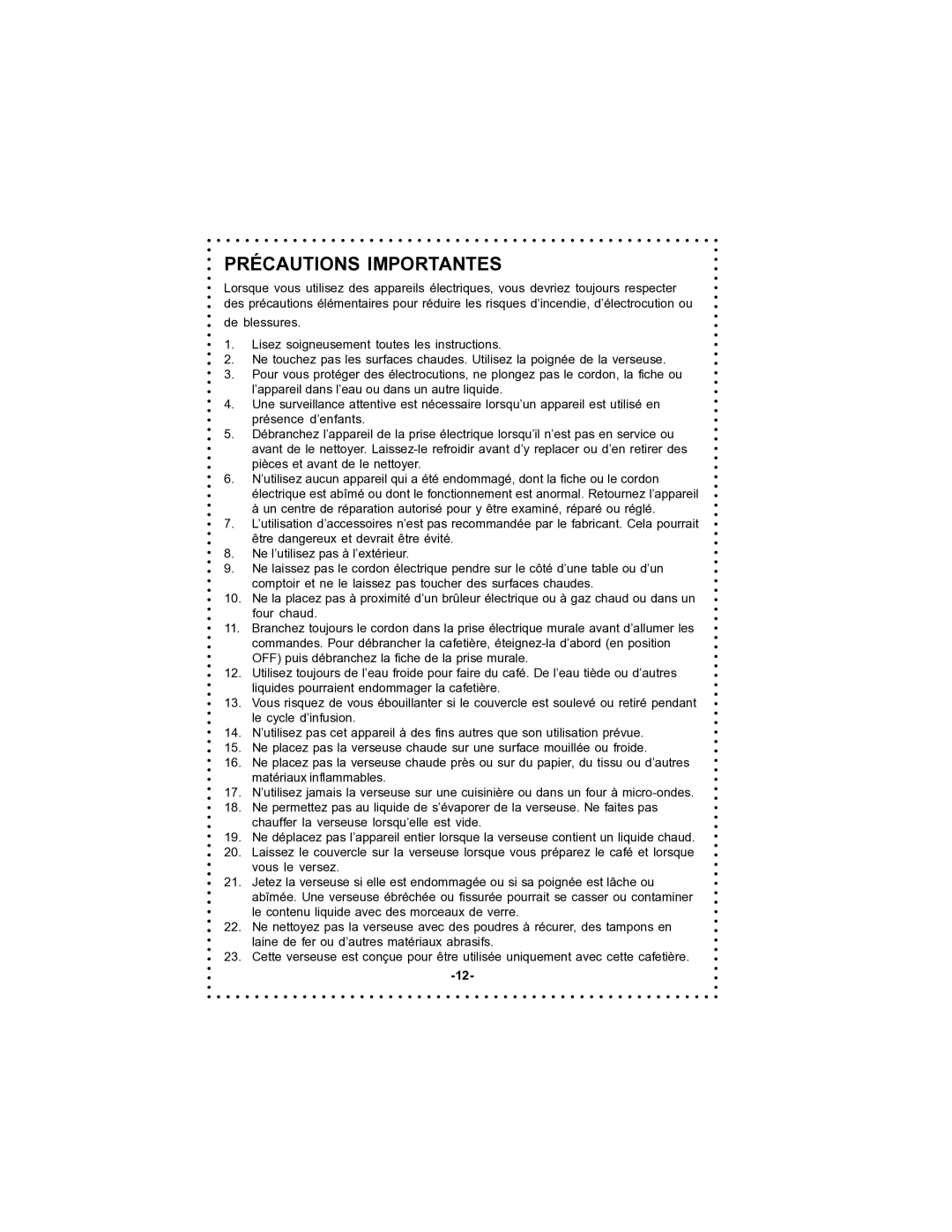 DeLonghi DC56T instruction manual Précautions Importantes 