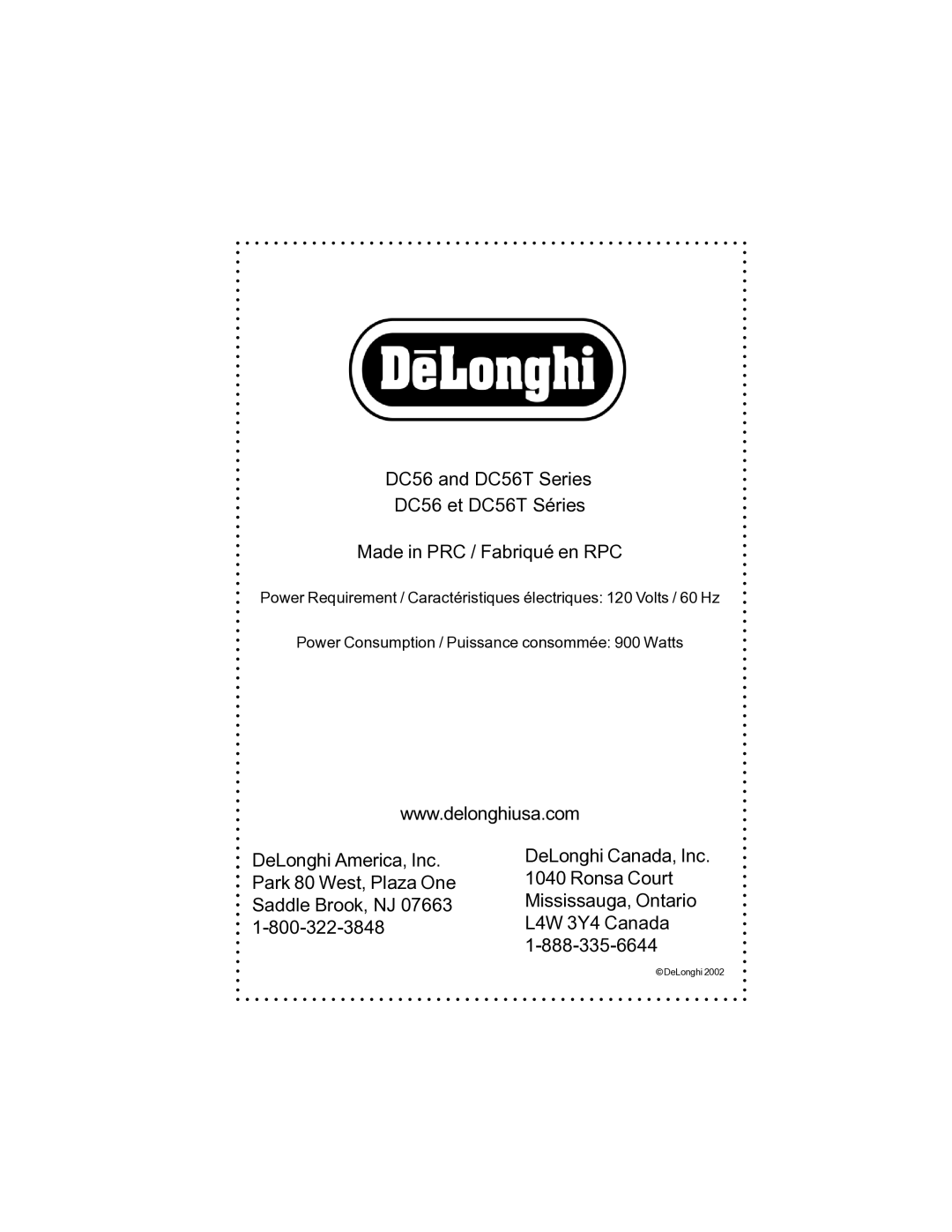 DeLonghi DC56T instruction manual DeLonghi 